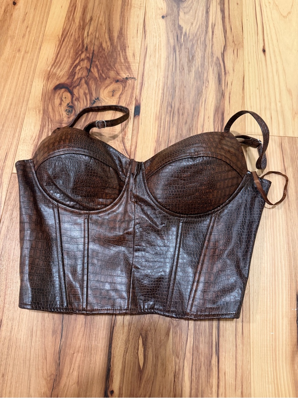 Say What Brown Faux Croc leather Bustier Crop Top